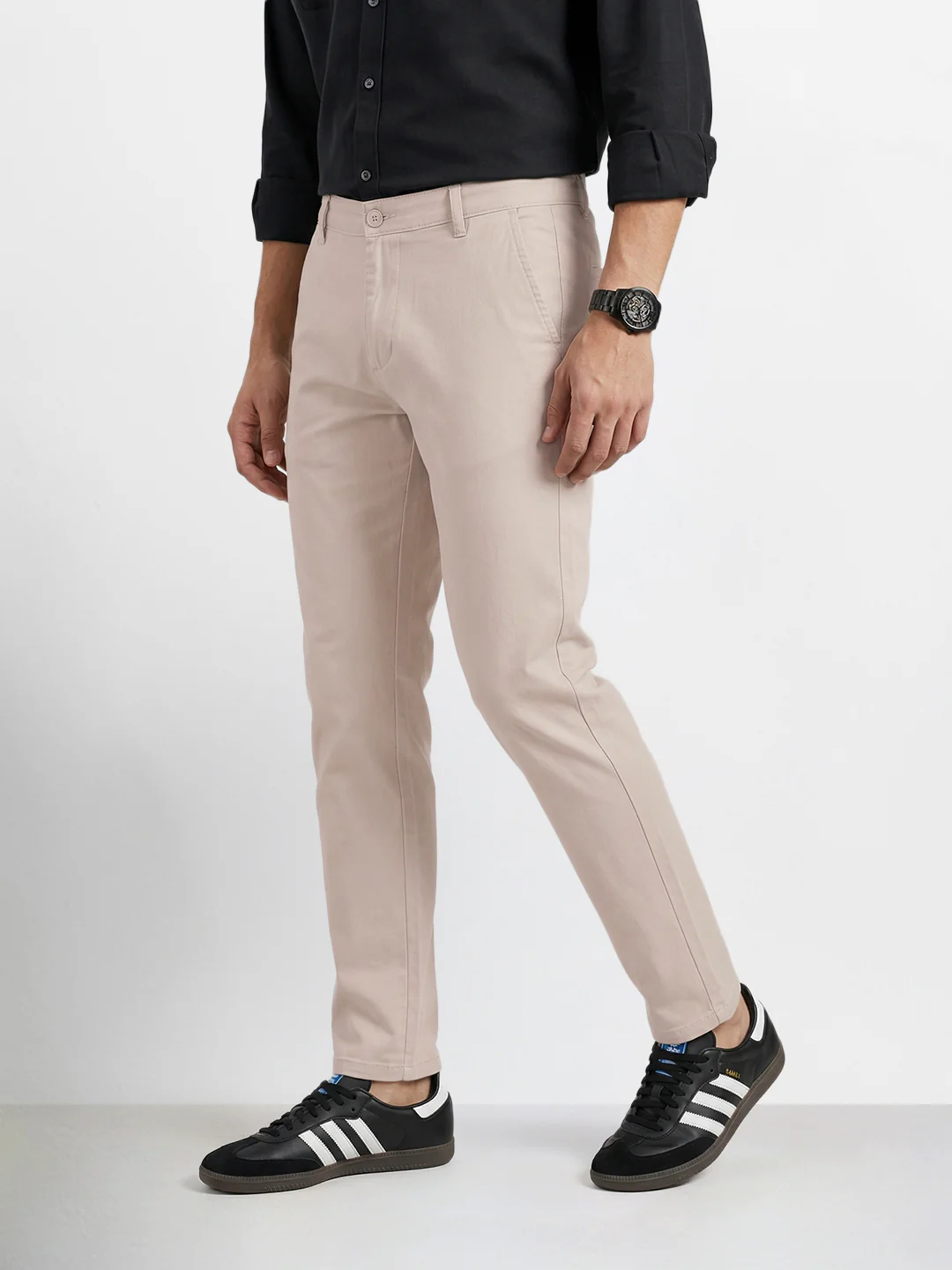 Men's White Slim Fit Solid Casual Chinos - Image 3