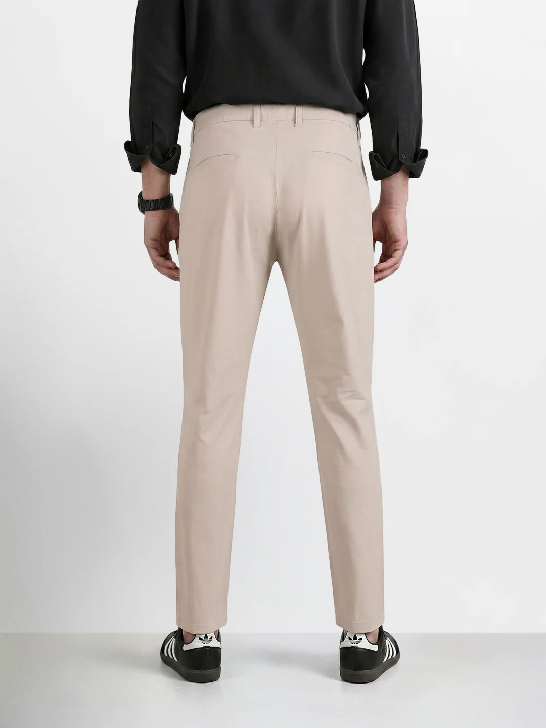 Men's White Slim Fit Solid Casual Chinos - Image 4