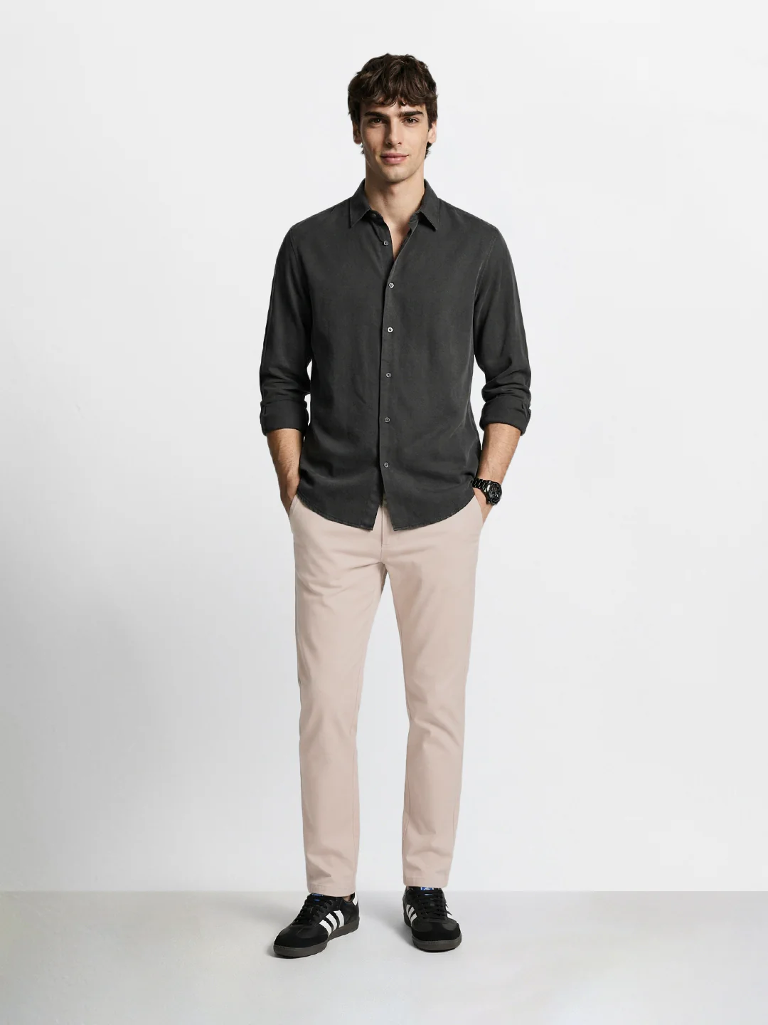 Men's White Slim Fit Solid Casual Chinos - Image 5