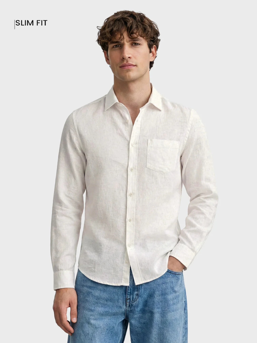 Men's White Slim Fit Solid Casual Shirt - Image 2
