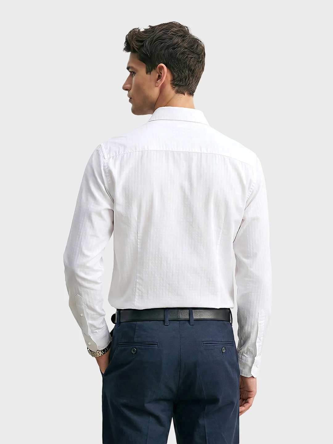 Men's White Slim Fit Solid Casual Shirt - Image 4