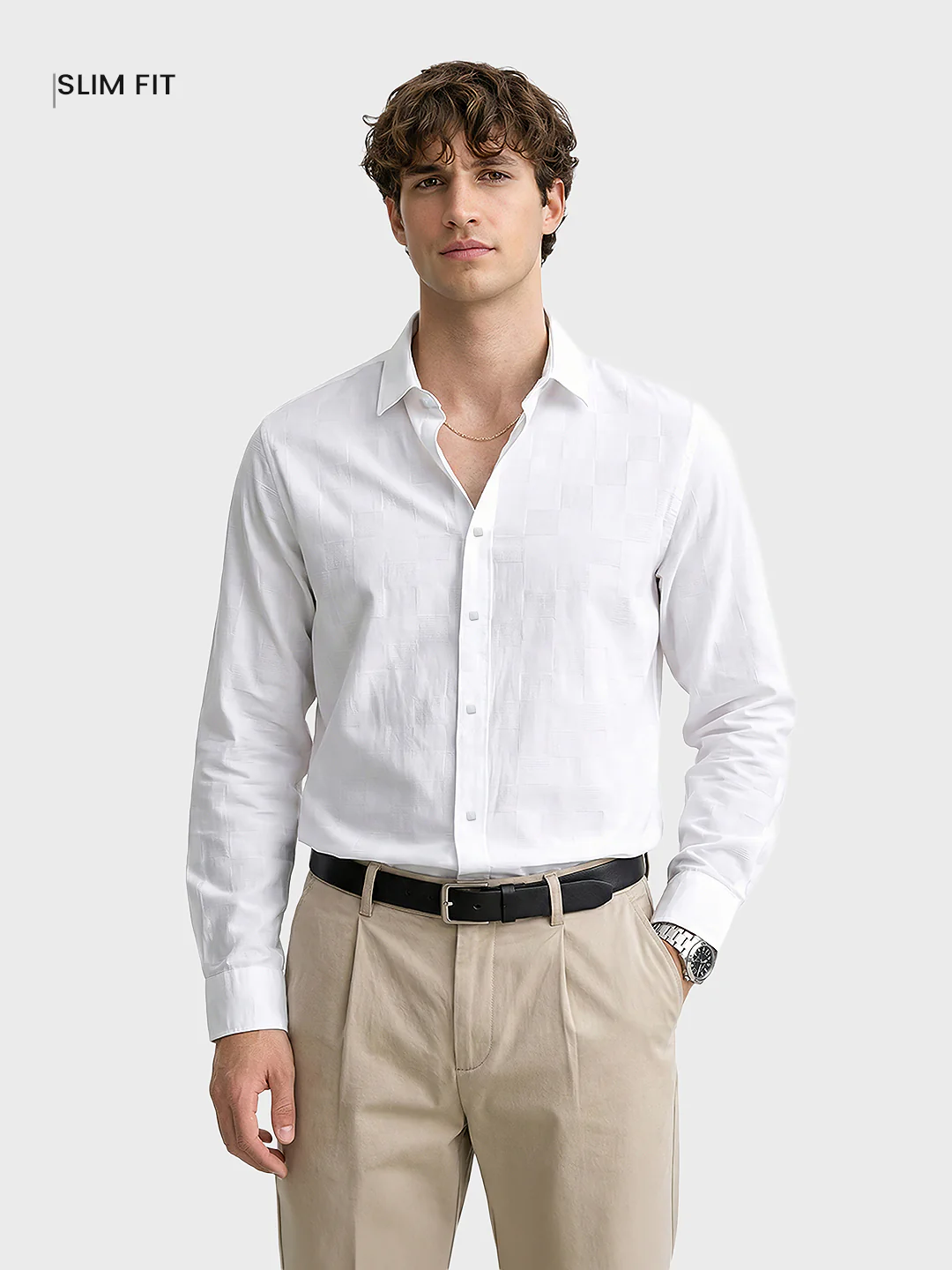 Men's White Slim Fit Solid Casual Shirt - Image 2