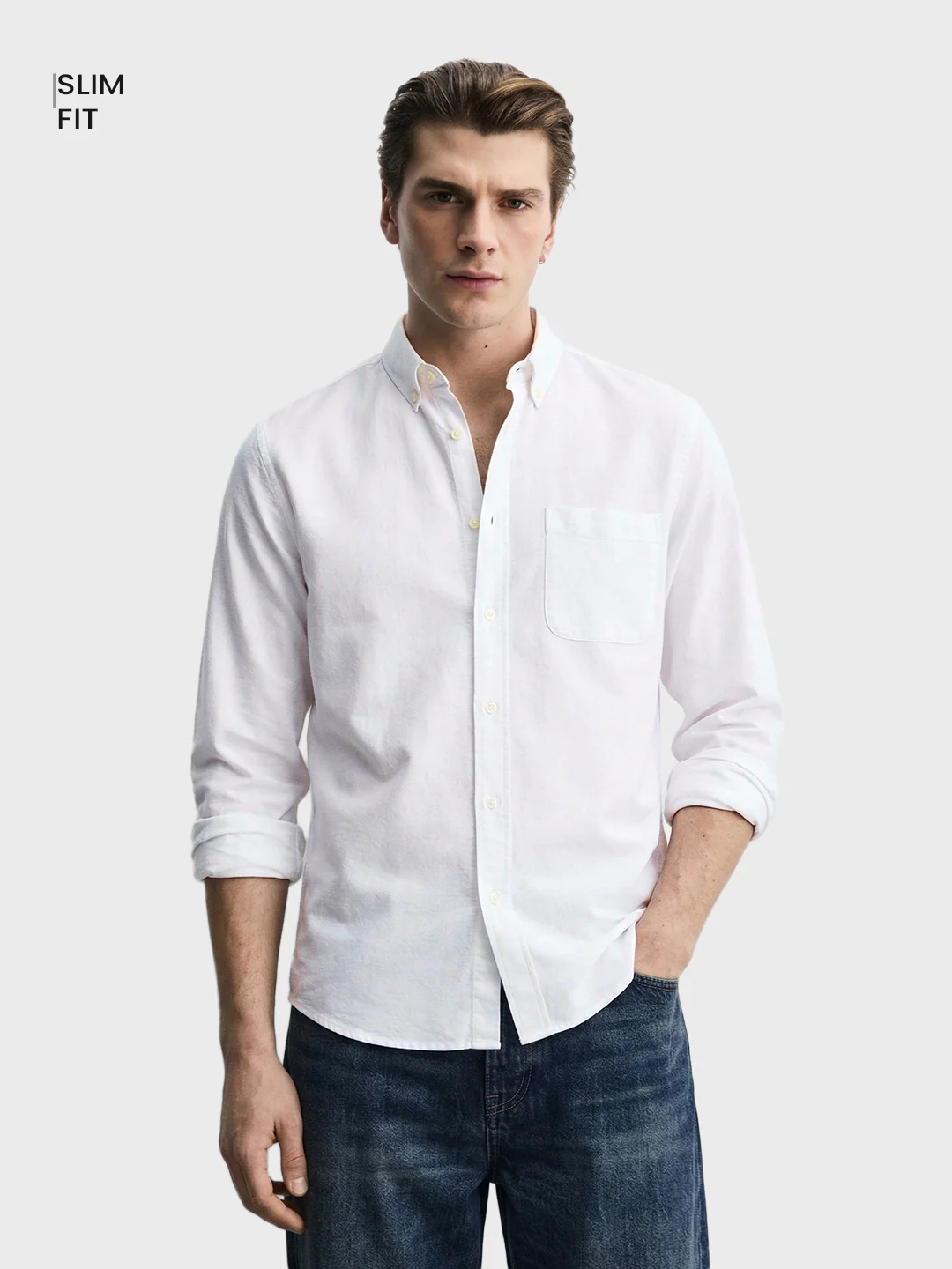 Men's White Slim Fit Solid Casual Shirt - Image 2