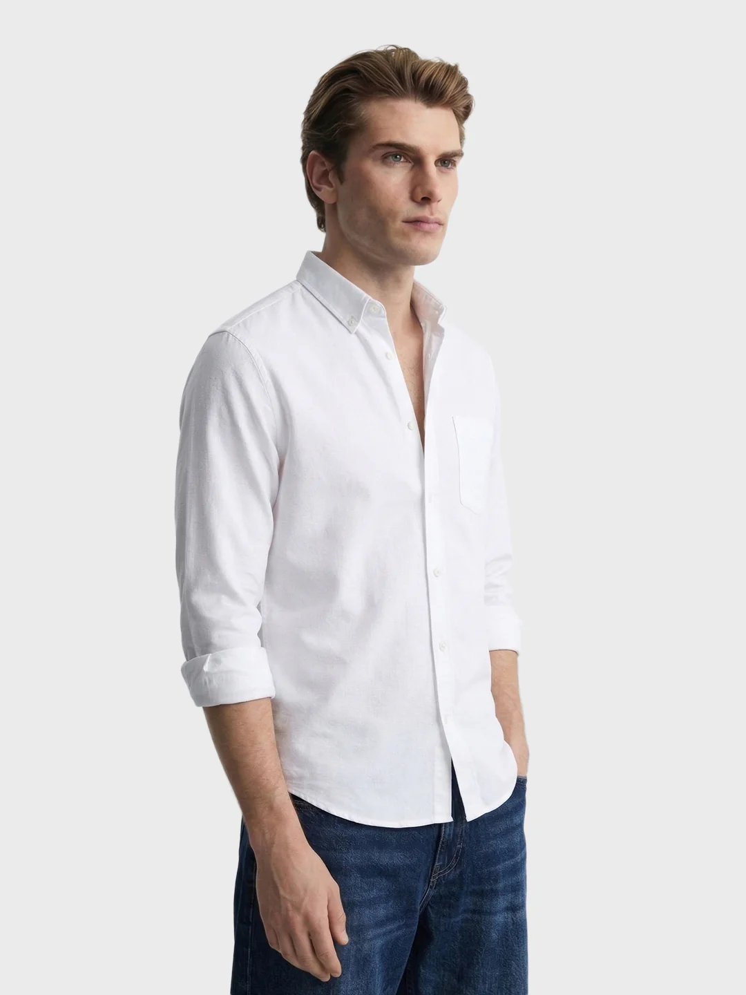 Men's White Slim Fit Solid Casual Shirt - Image 3