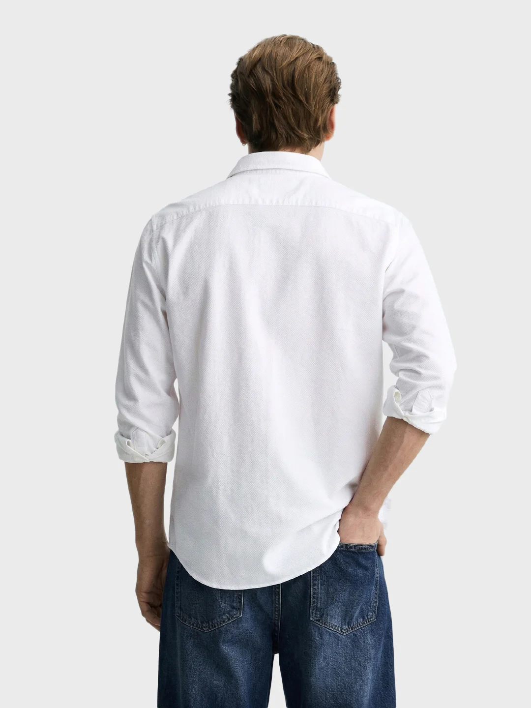 Men's White Slim Fit Solid Casual Shirt - Image 4