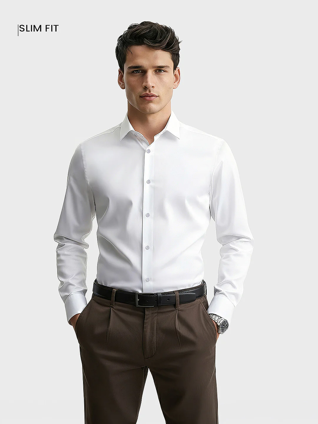 Men's White Slim Fit Solid Casual Shirt - Image 2