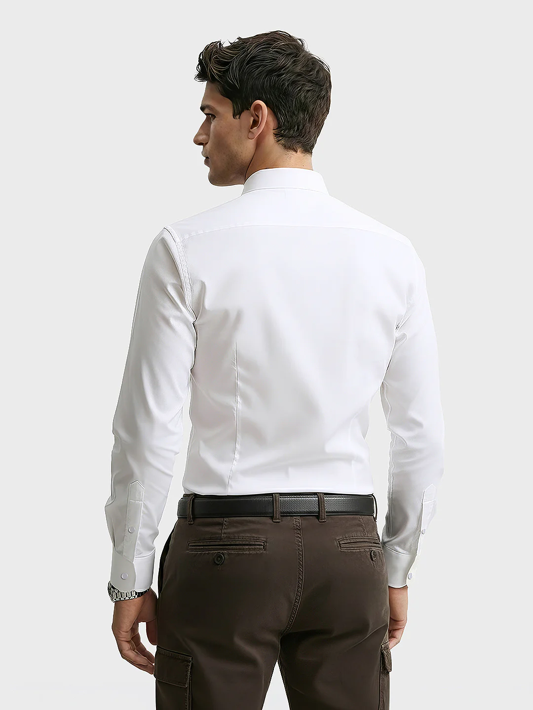 Men's White Slim Fit Solid Casual Shirt - Image 4