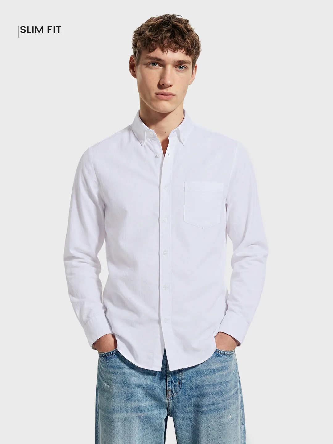 Men's White Slim Fit Solid Casual Shirt - Image 2