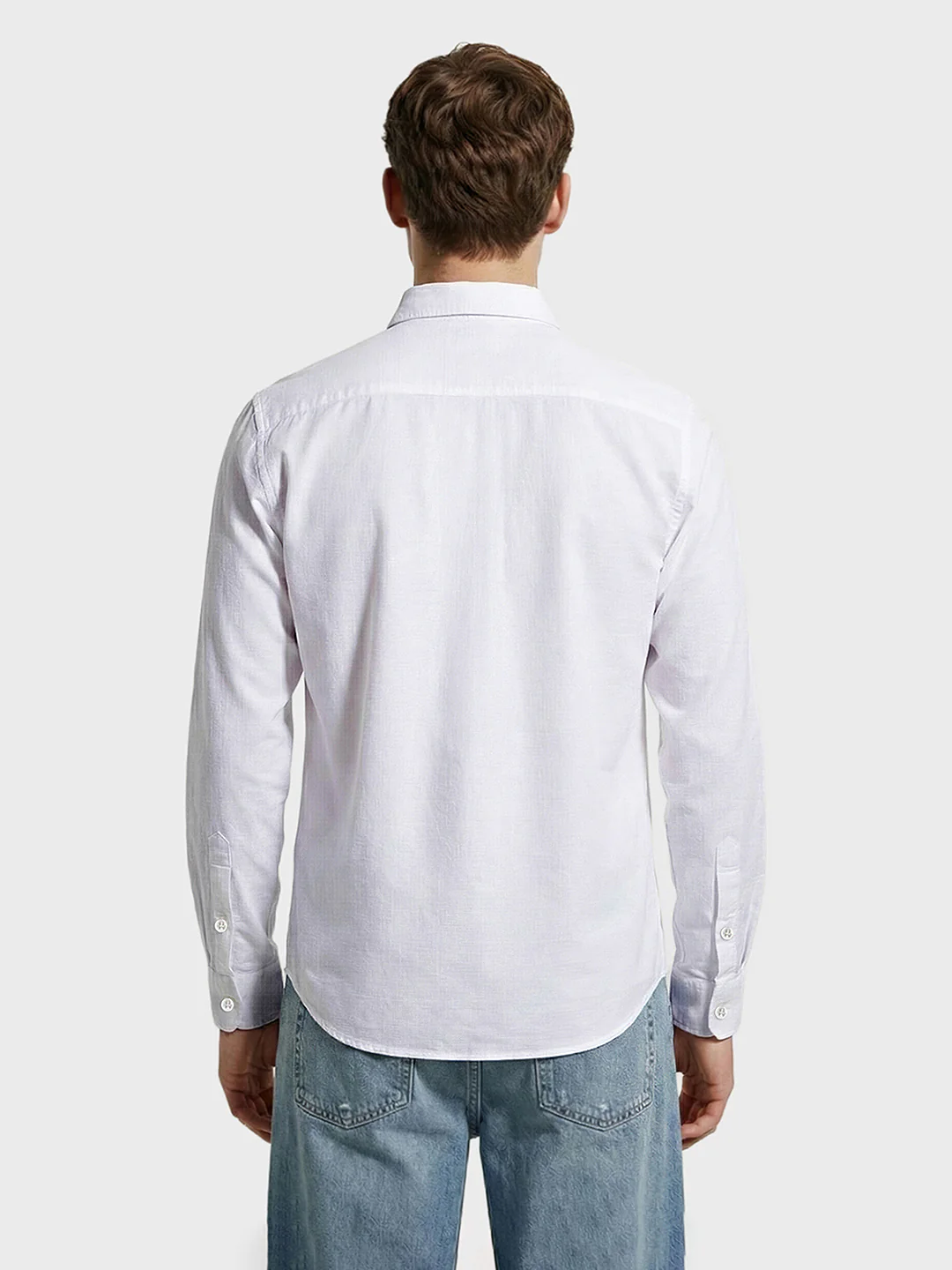 Men's White Slim Fit Solid Casual Shirt - Image 4