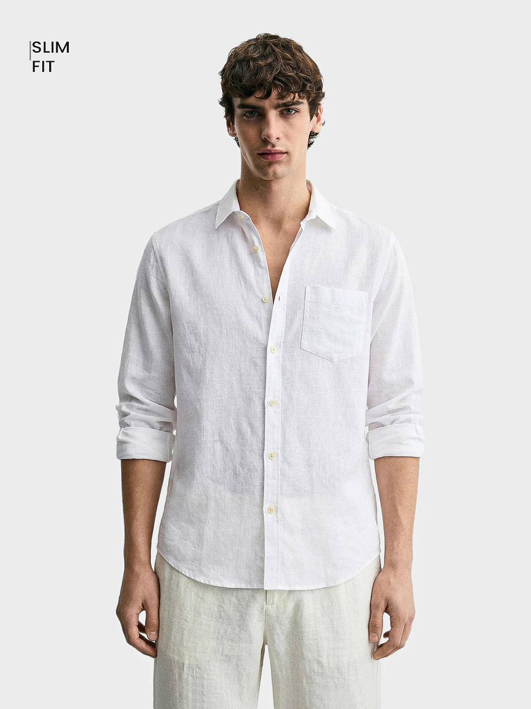 Men's White Slim Fit Solid Casual Shirt - Image 2