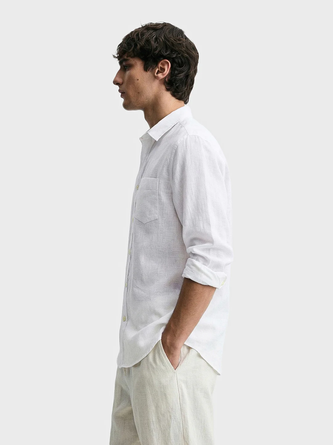 Men's White Slim Fit Solid Casual Shirt - Image 3