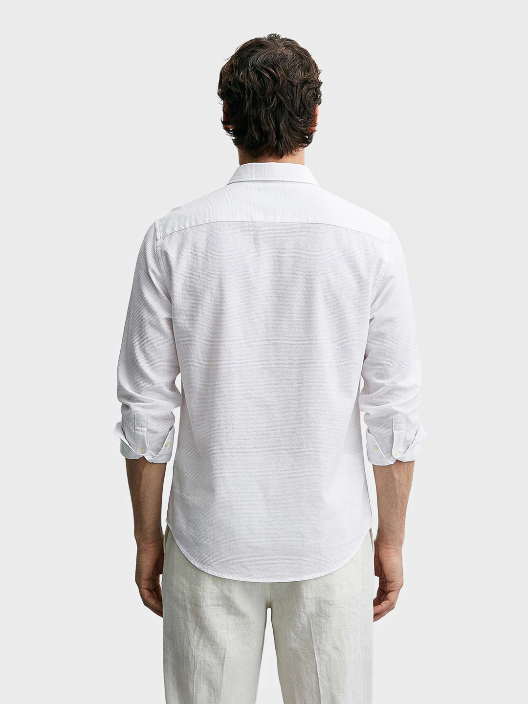 Men's White Slim Fit Solid Casual Shirt - Image 4