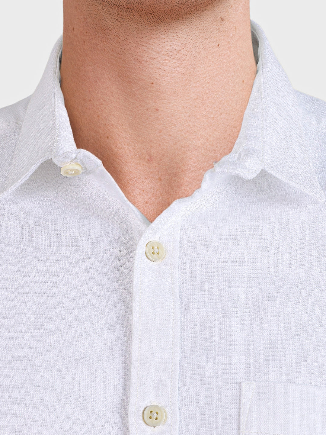 Men's White Slim Fit Solid Casual Shirt - Image 7