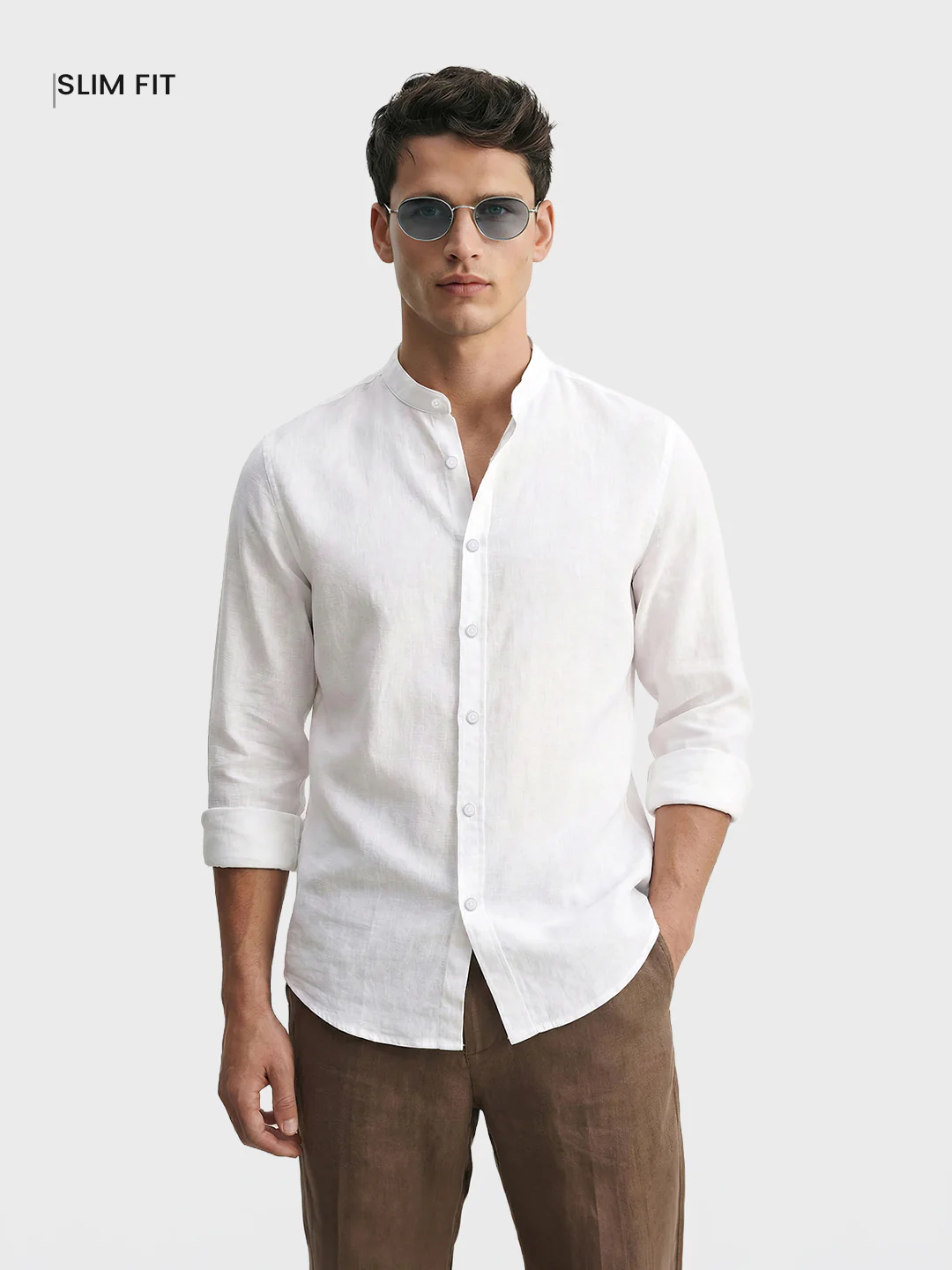 Men's White Slim Fit Solid Casual Shirts - Image 2