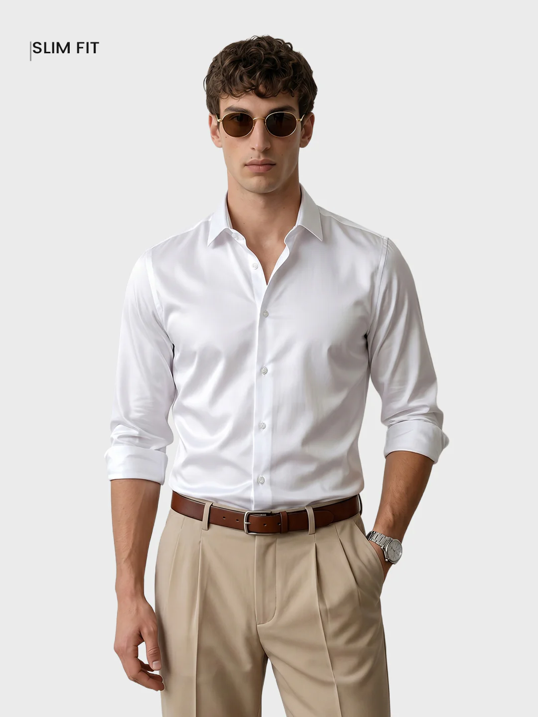 Men's White Slim Fit Solid Casual Shirts - Image 2