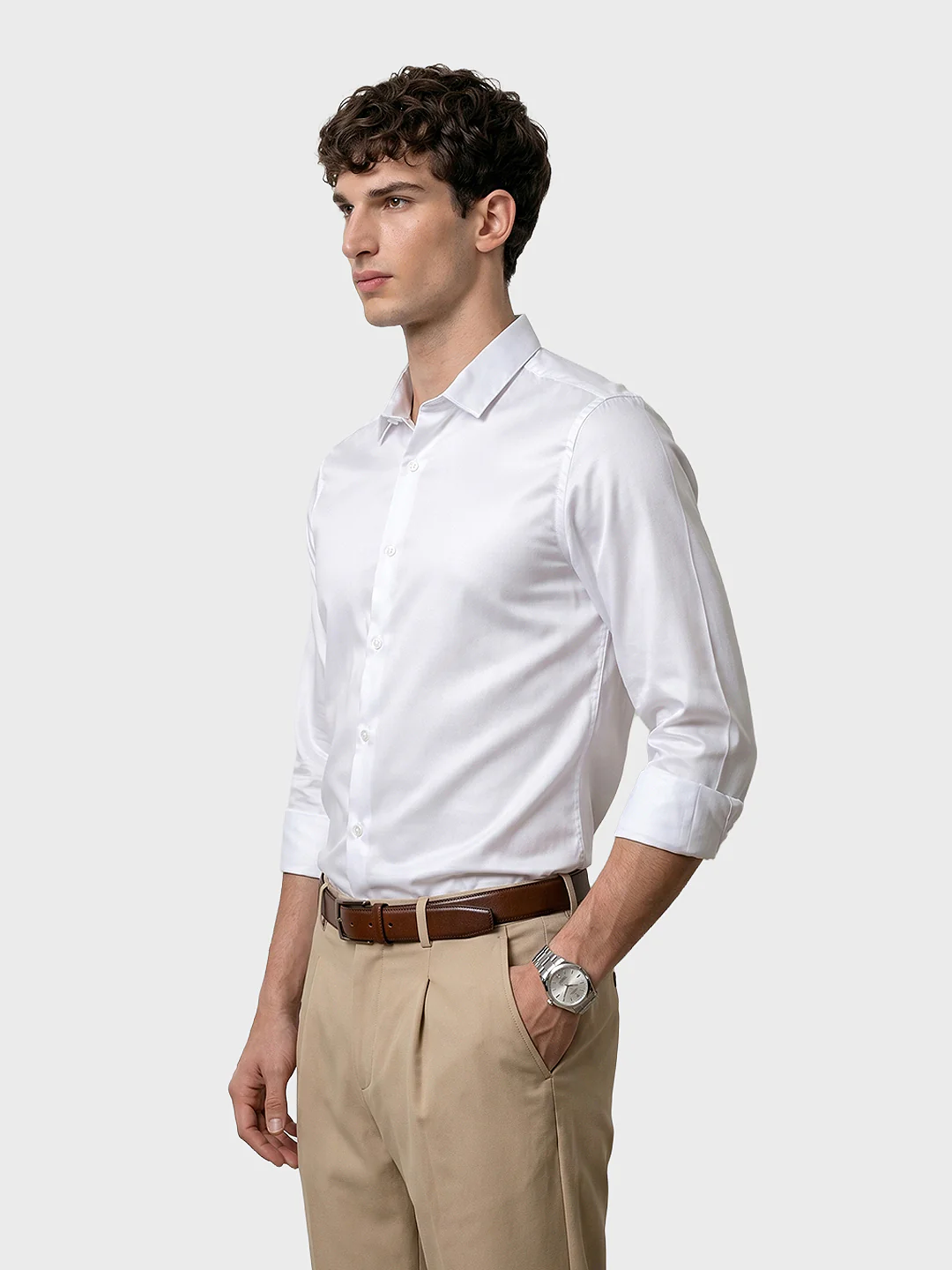 Men's White Slim Fit Solid Casual Shirts - Image 4