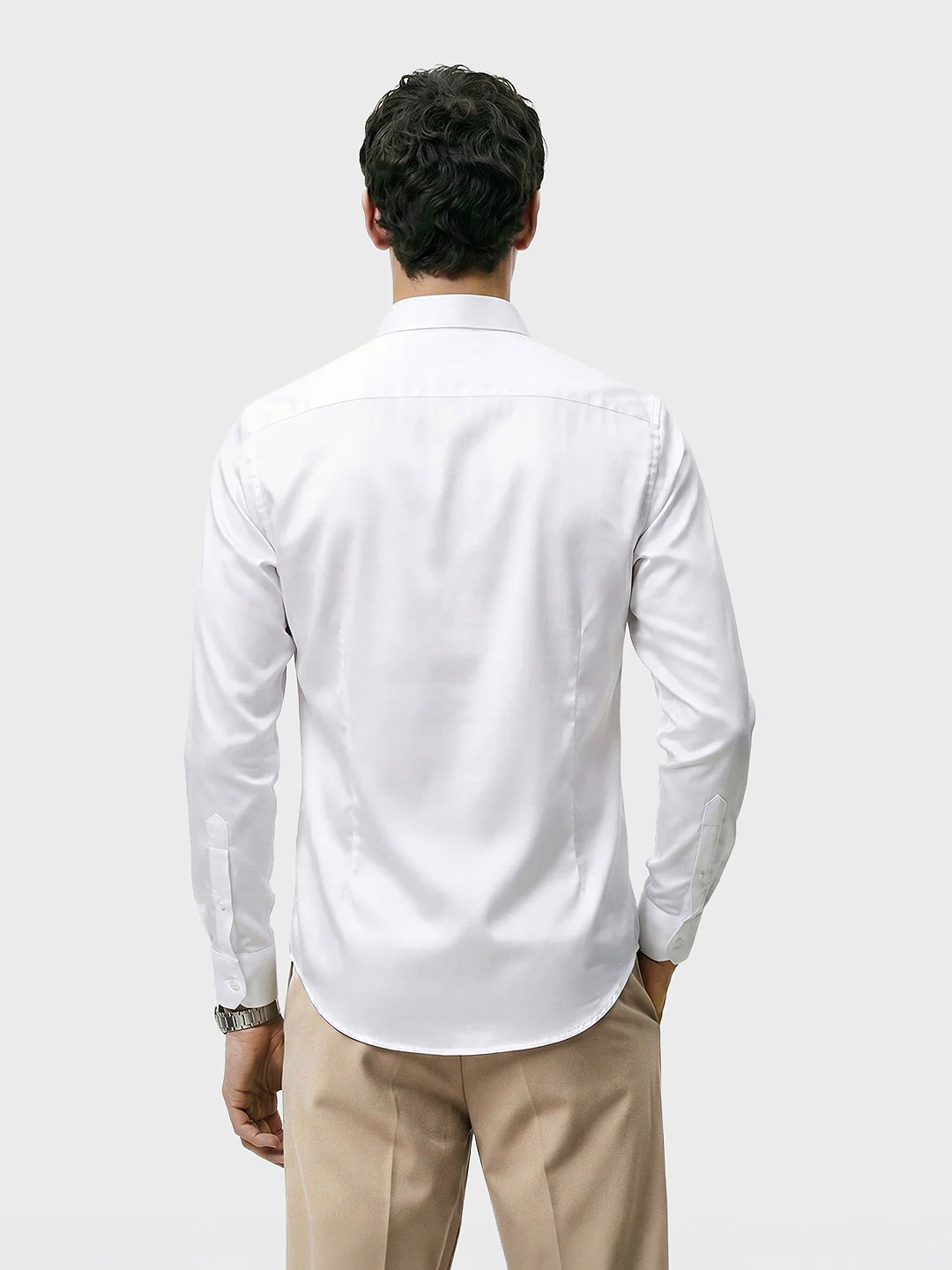 Men's White Slim Fit Solid Casual Shirts - Image 5