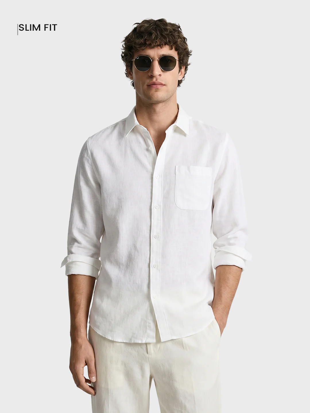 Men's White Slim Fit Solid Casual Shirts - Image 2