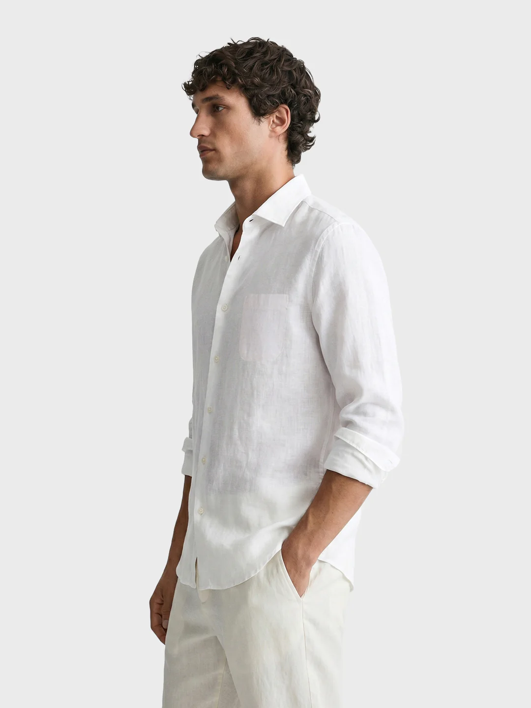 Men's White Slim Fit Solid Casual Shirts - Image 4