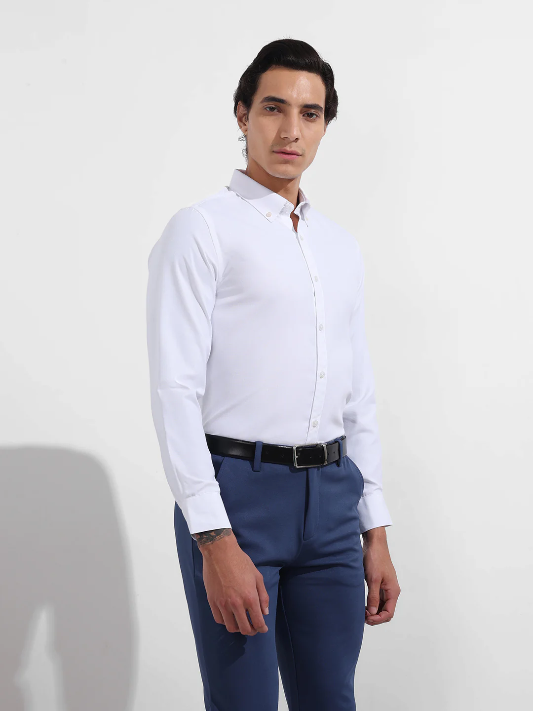Men's White Slim Fit Solid Formal Shirt - Image 3