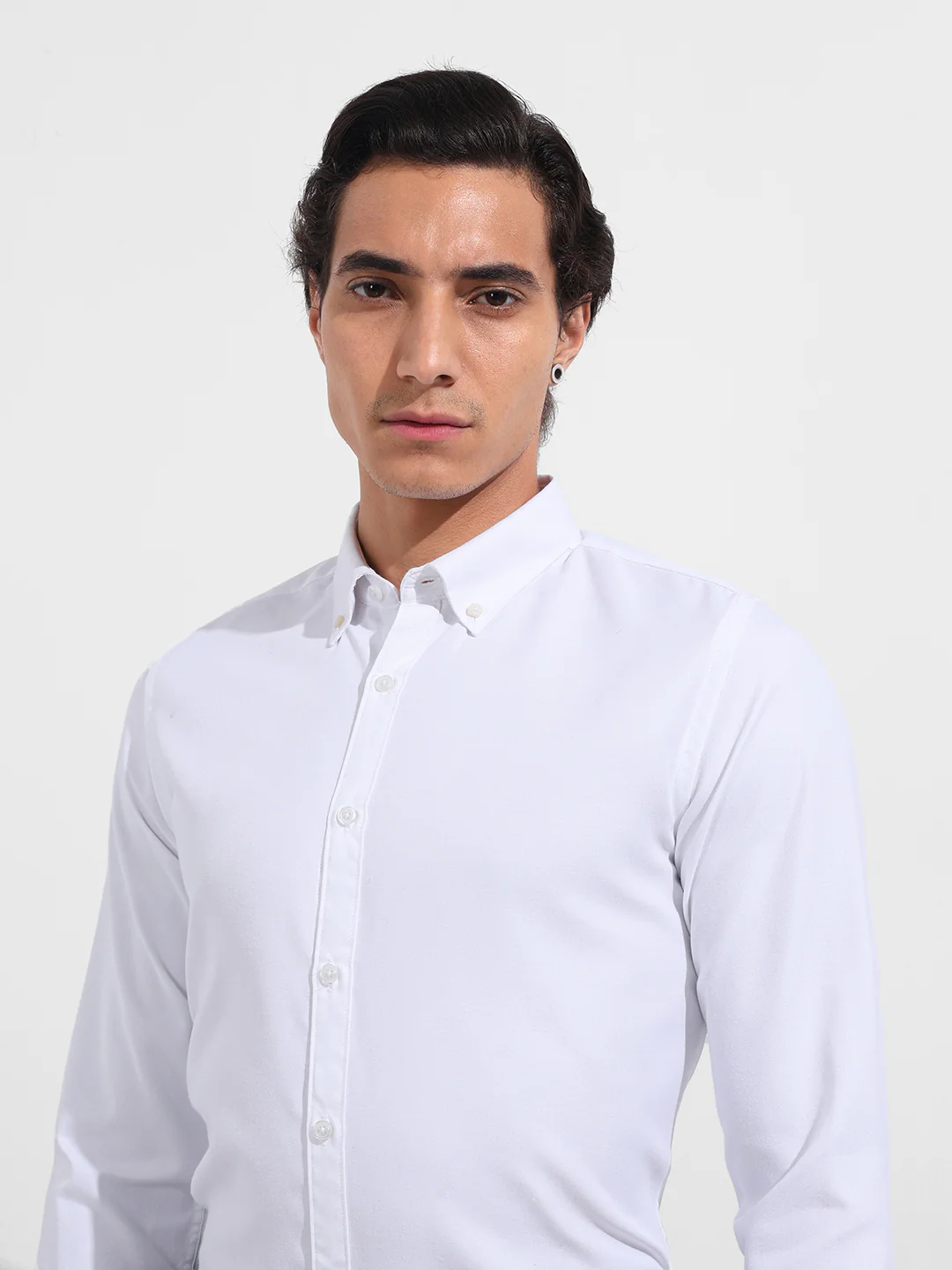 Men's White Slim Fit Solid Formal Shirt - Image 4