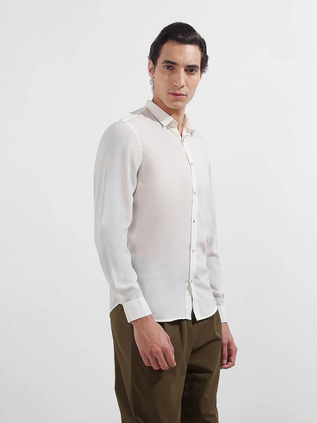 Men's White Slim Fit Solid Party Wear Shirt - Image 4