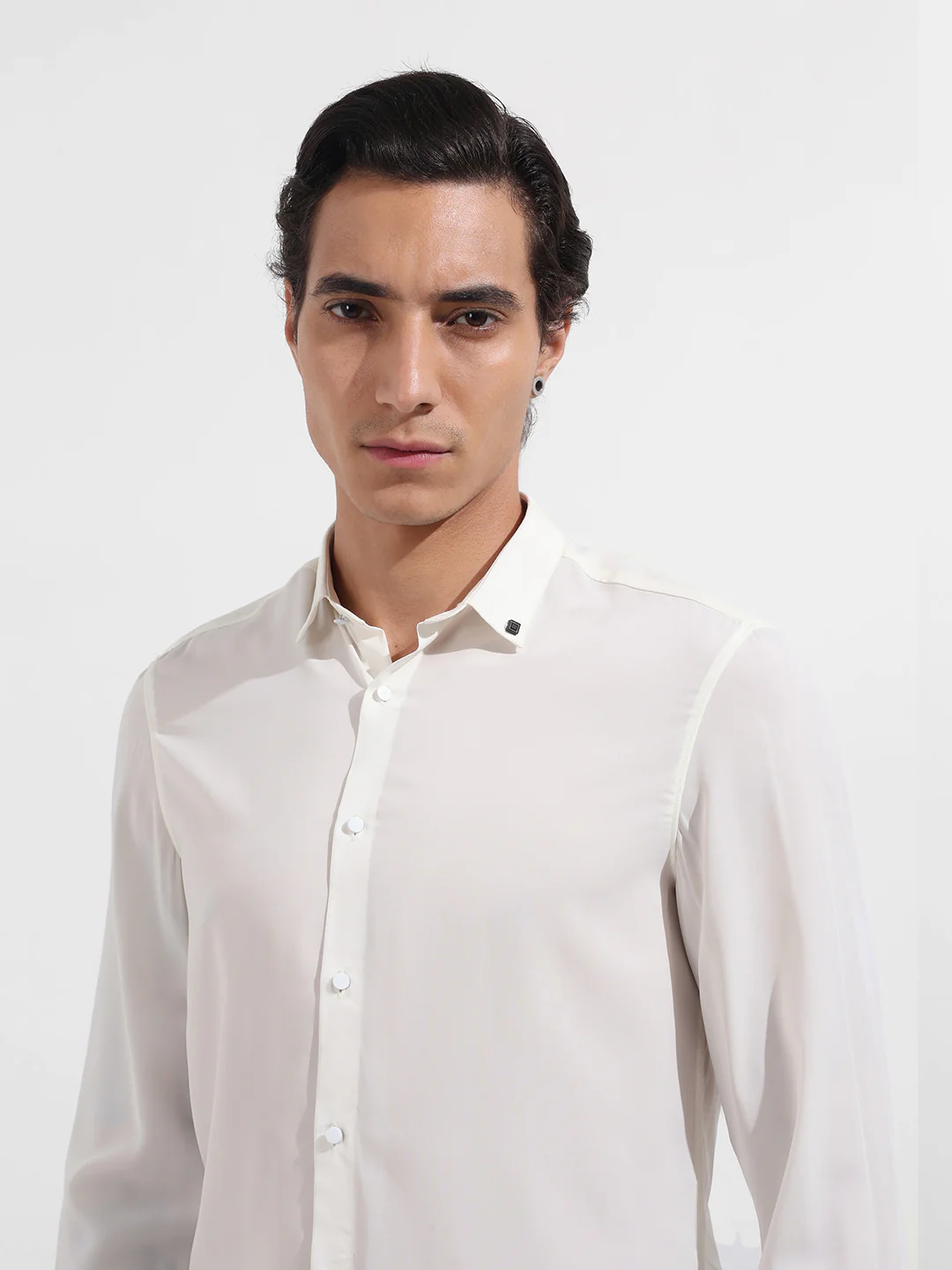 Men's White Slim Fit Solid Party Wear Shirt - Image 5