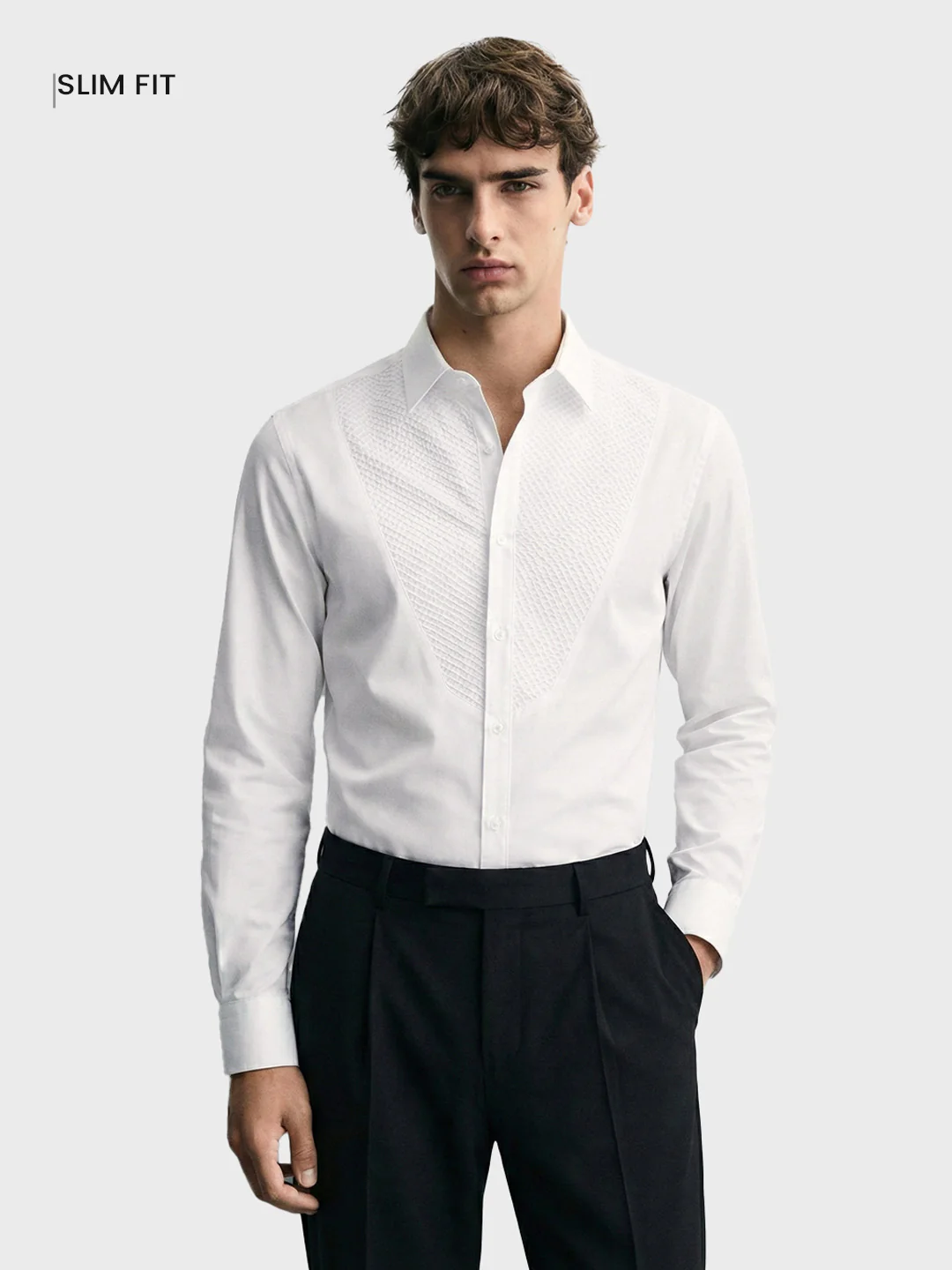 Men's White Slim Fit Solid Party Wear Shirt - Image 2