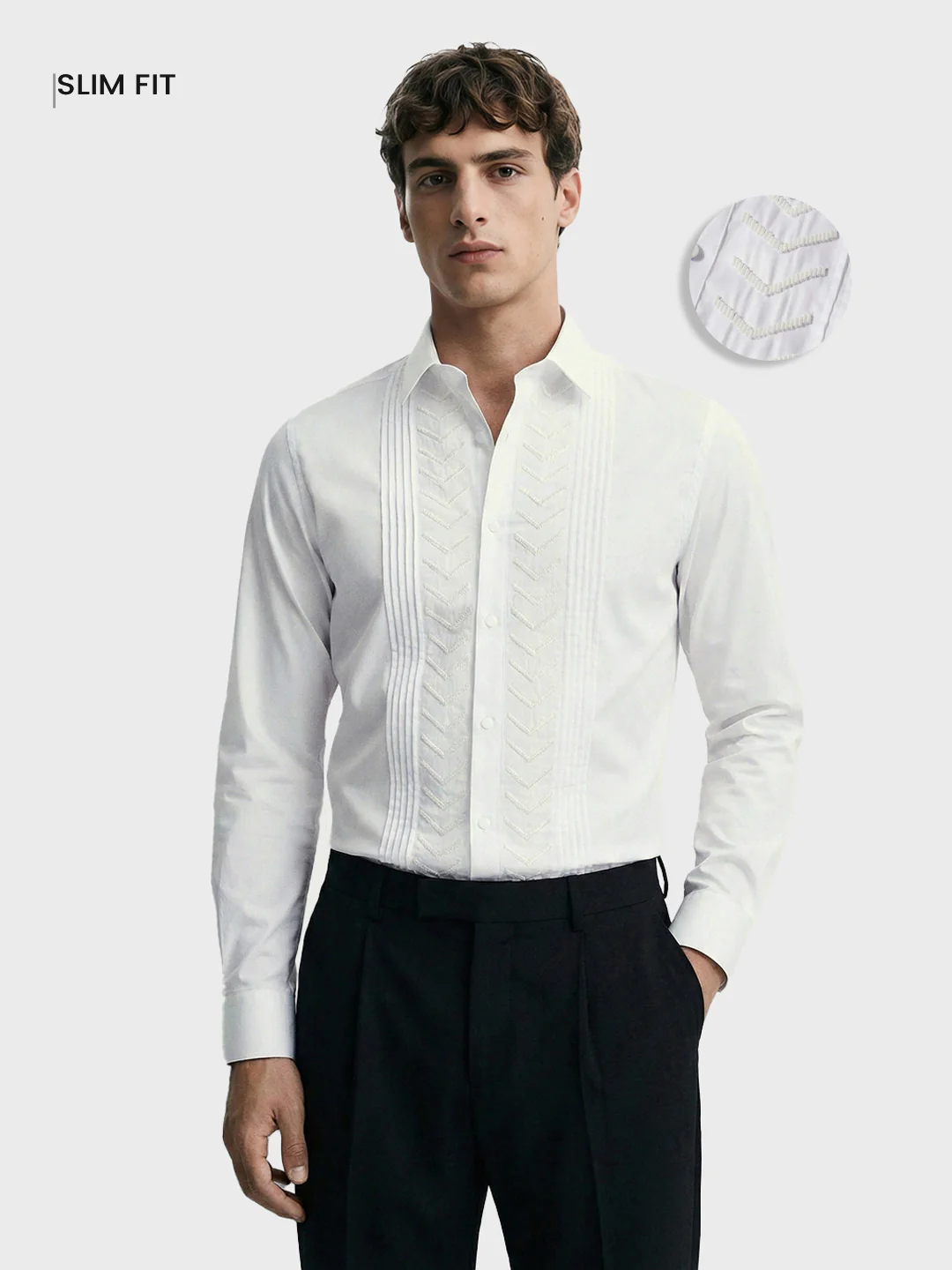 Men's White Slim Fit Solid Party Wear Shirt - Image 2