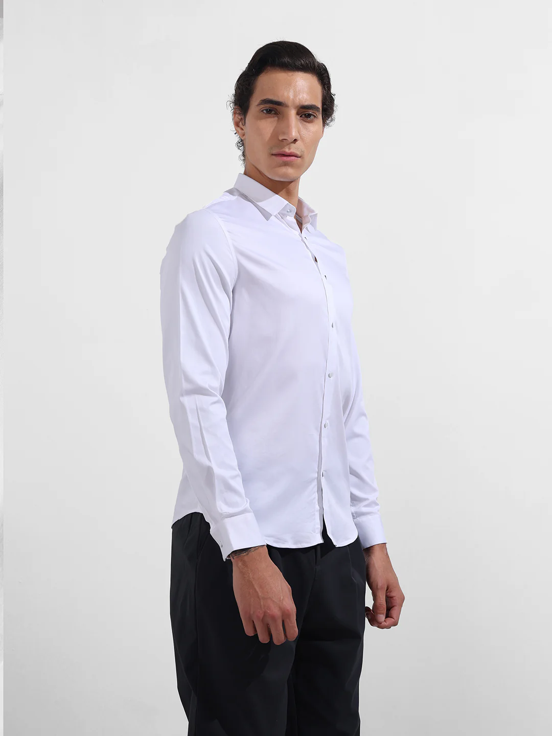 Men's White Slim Fit Solid Party Wear Shirt - Image 3