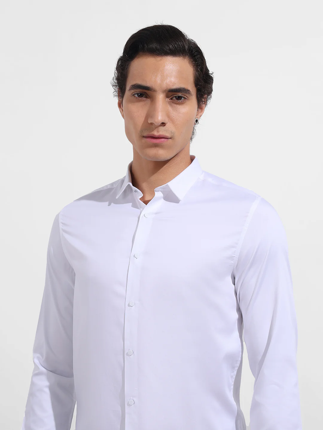 Men's White Slim Fit Solid Party Wear Shirt - Image 4