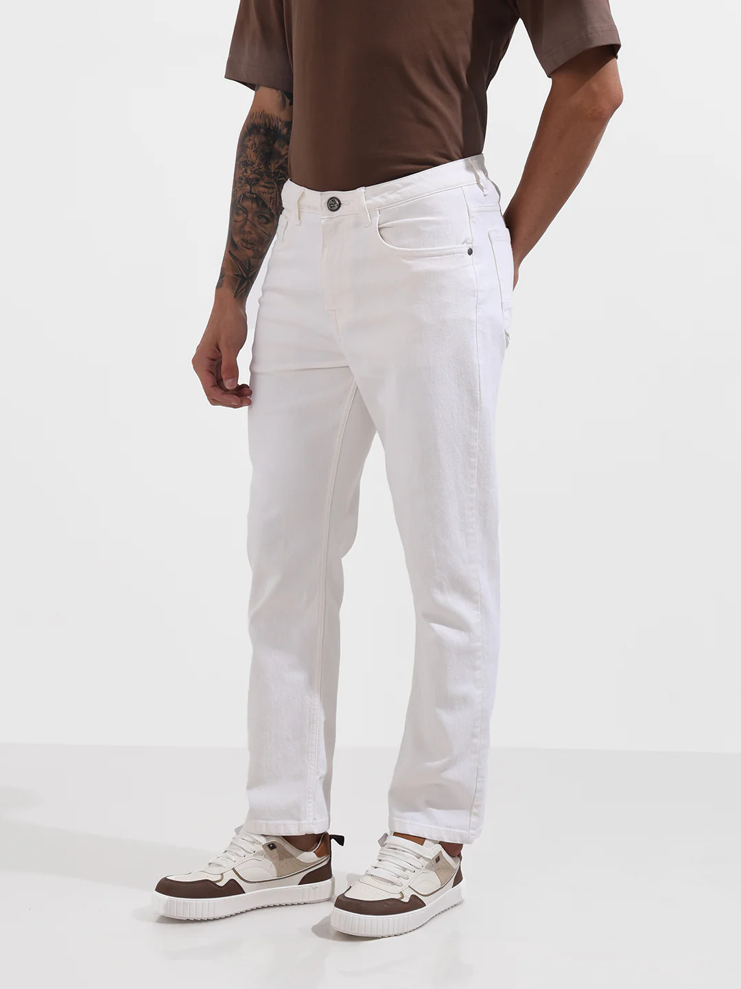Men's White Slim Fit Solid The Eternity Series Jeans - Image 3