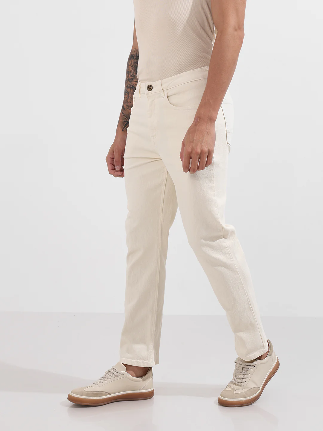 Men's White Slim Fit Solid The Eternity Series Jeans - Image 3