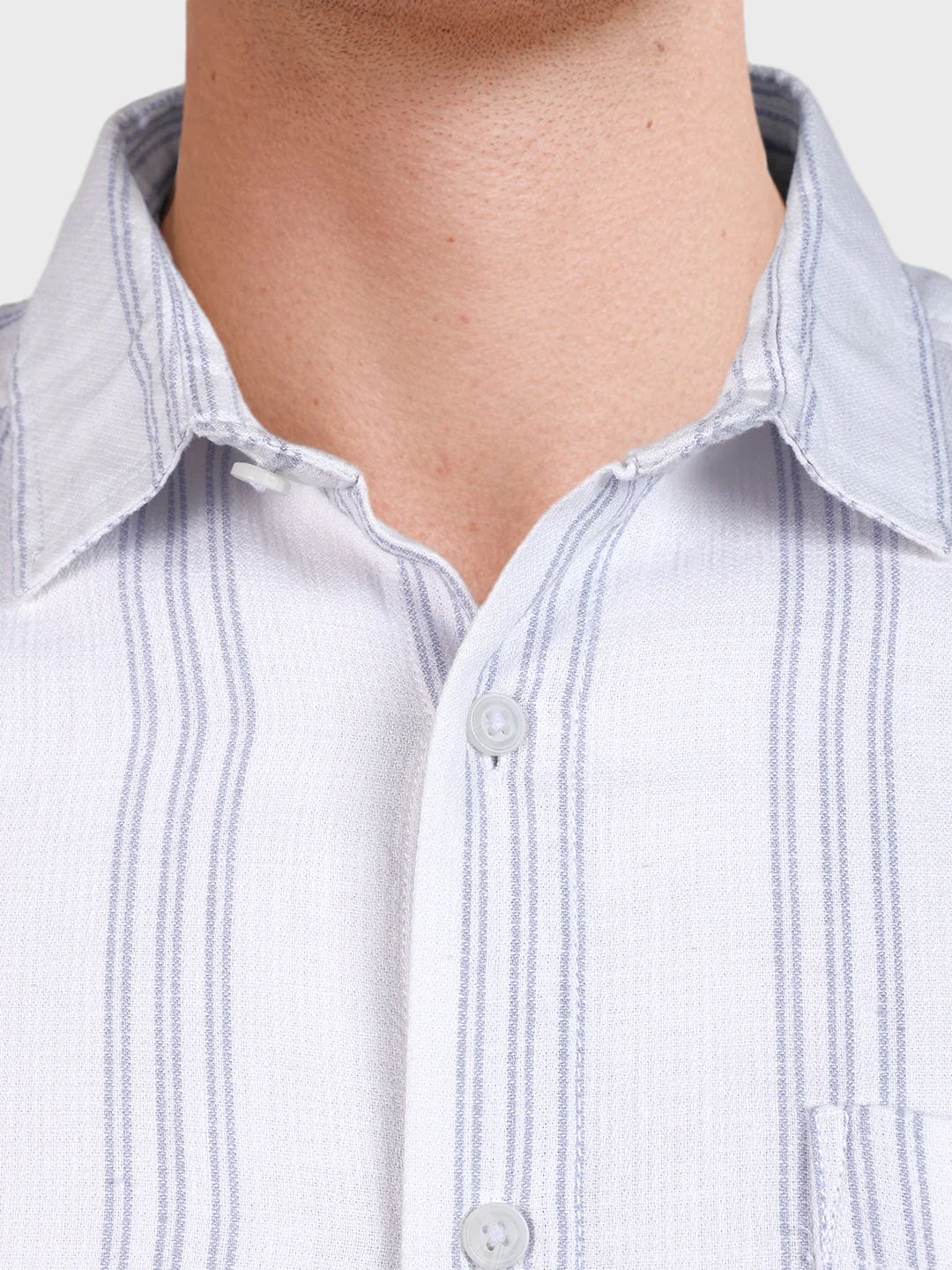 Men's White Slim Fit Striped Casual Shirt - Image 3
