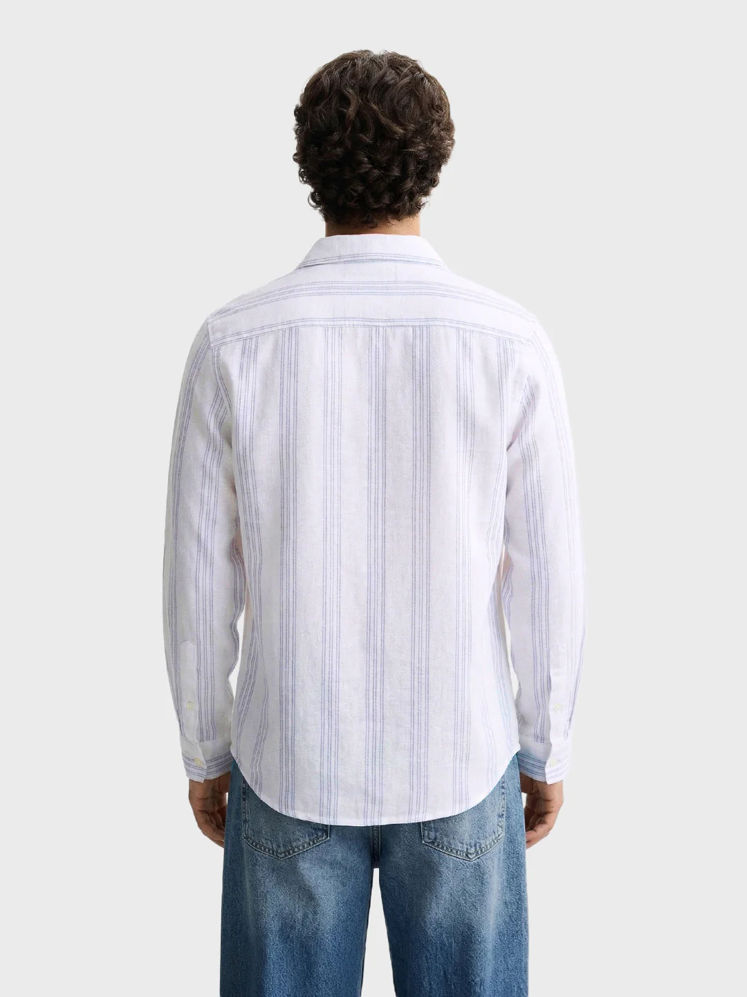 Men's White Slim Fit Striped Casual Shirt - Image 5