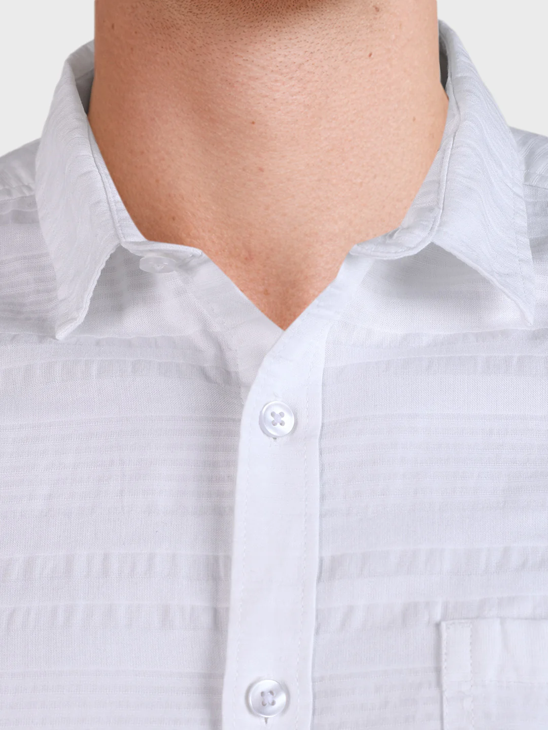 Men's White Slim Fit Striped Casual Shirt - Image 3