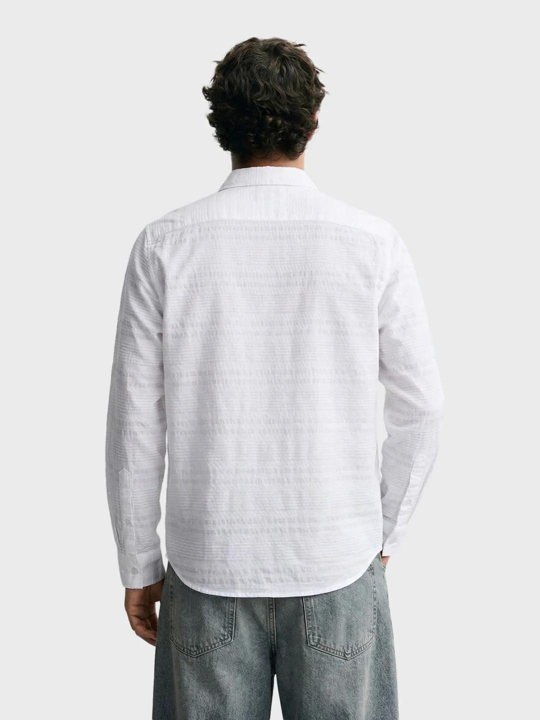 Men's White Slim Fit Striped Casual Shirt - Image 5
