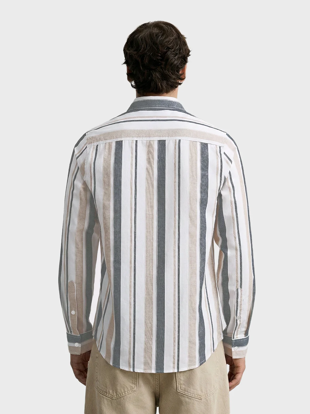 Men's White Slim Fit Striped Casual Shirt - Image 2