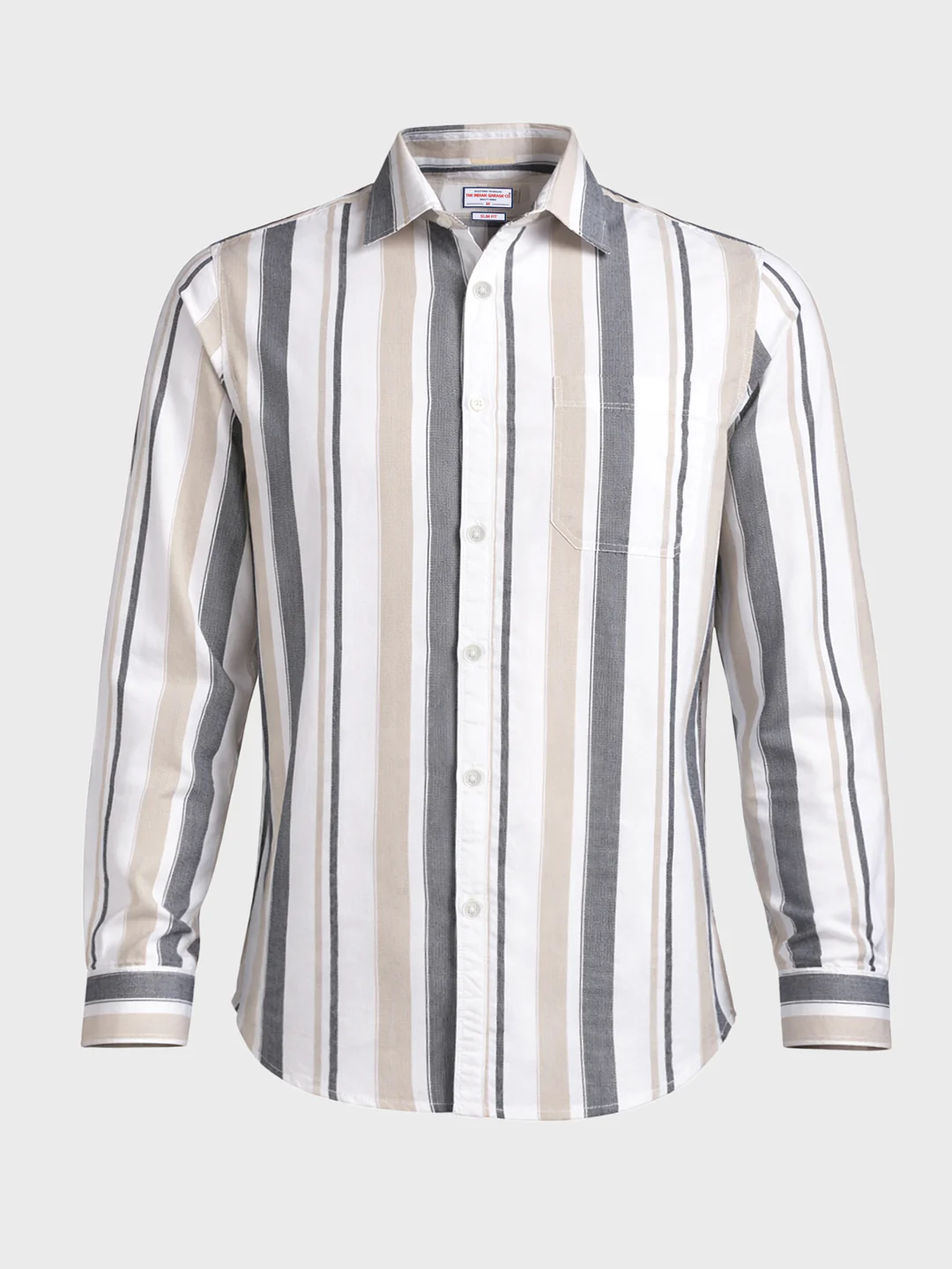Men's White Slim Fit Striped Casual Shirt - Image 4