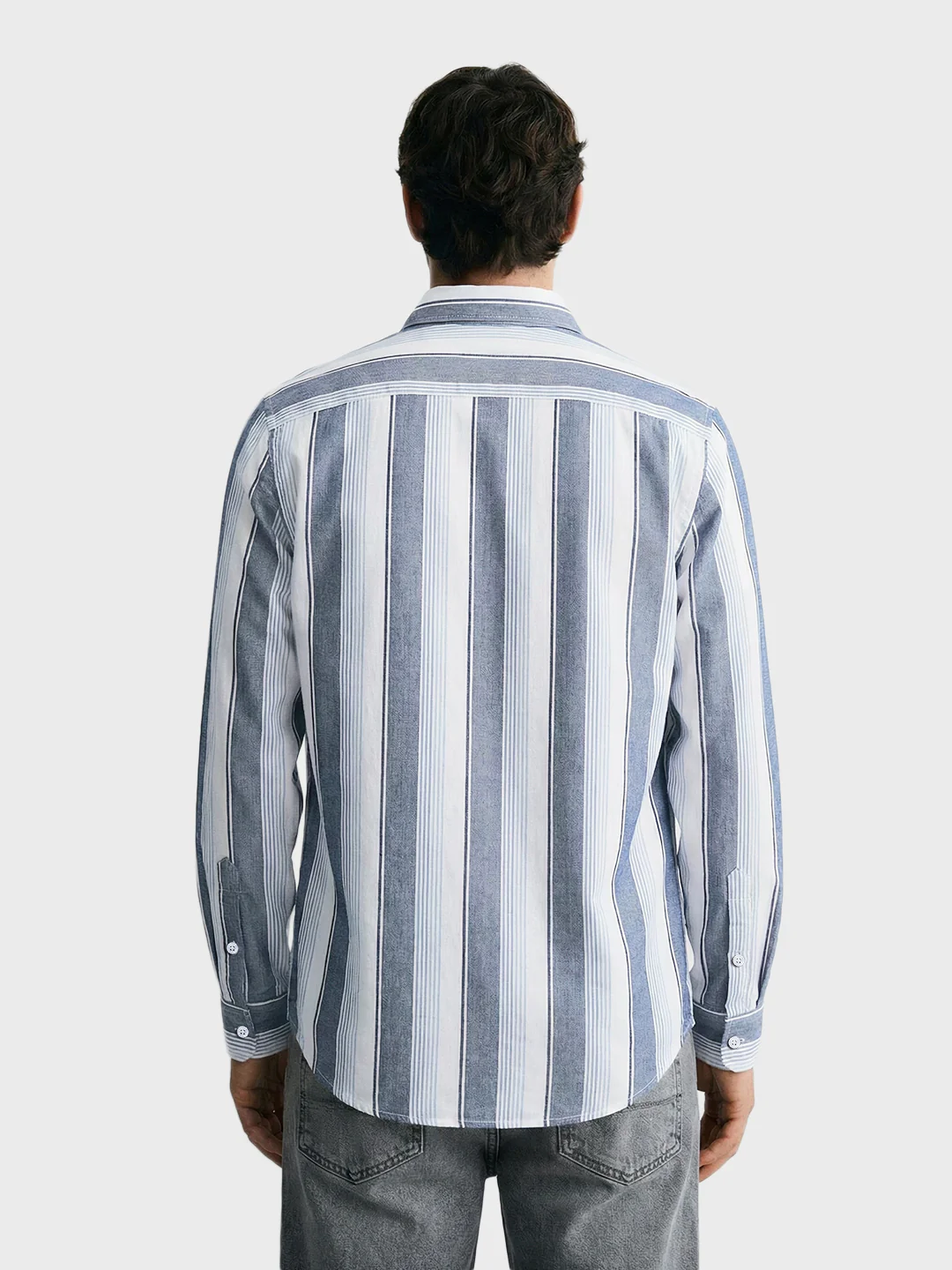 Men's White Slim Fit Striped Casual Shirt - Image 2