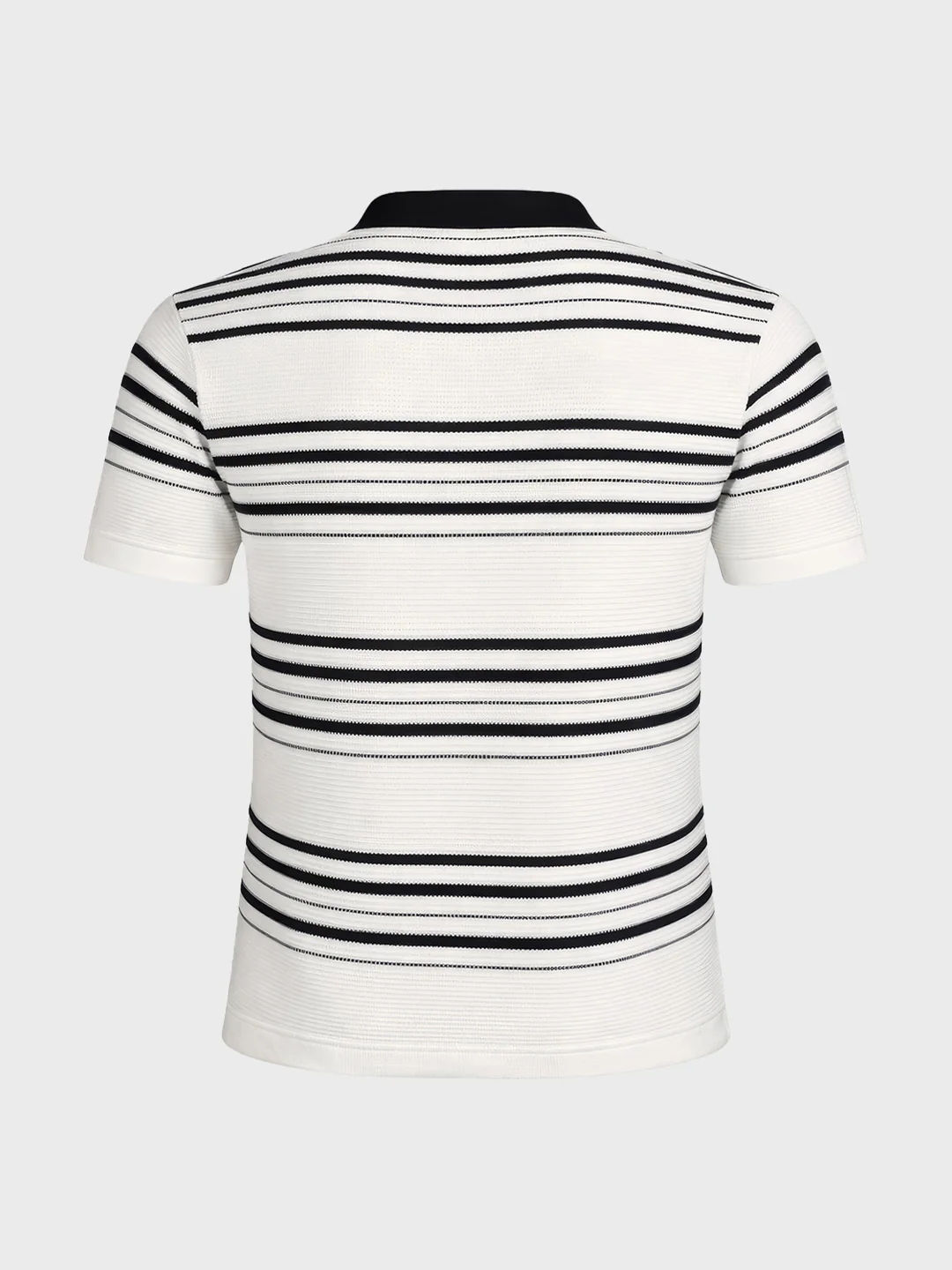 Men's White Slim Fit Striped Flat Knit Johnny Collar T-Shirt - Image 6