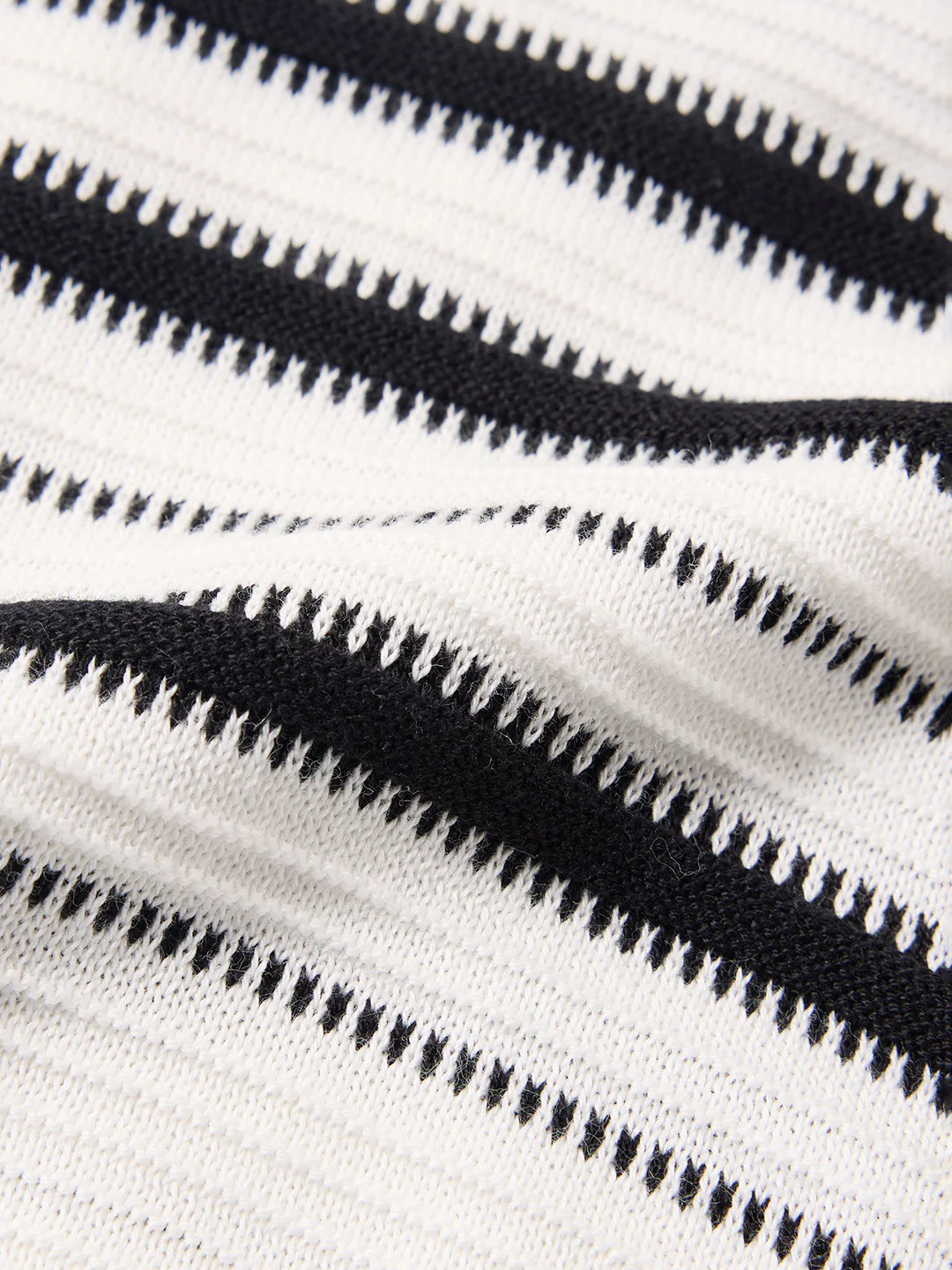 Men's White Slim Fit Striped Flat Knit Johnny Collar T-Shirt - Image 7