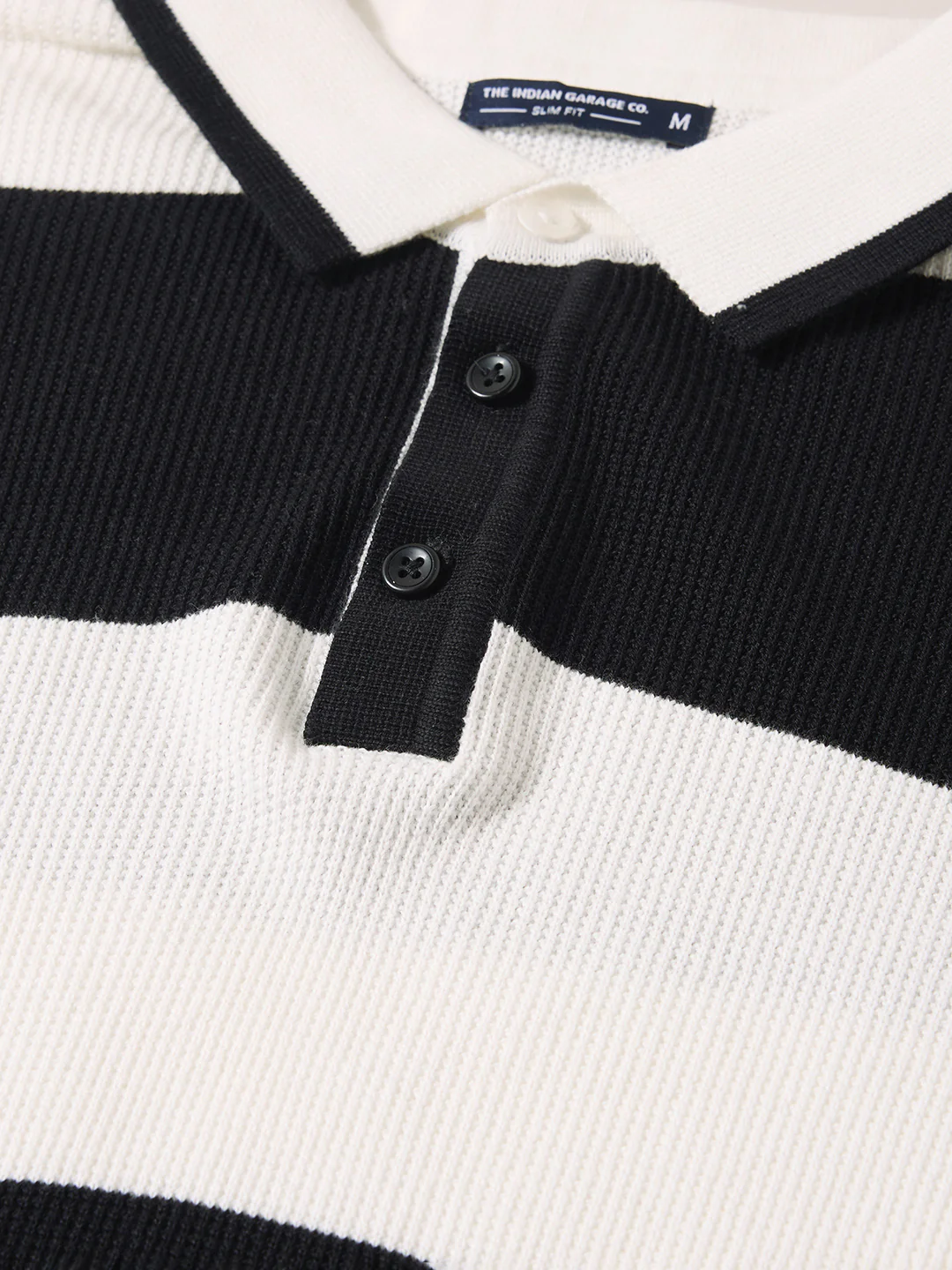 Men's White Slim Fit Striped Flat Knit T-Shirt - Image 3