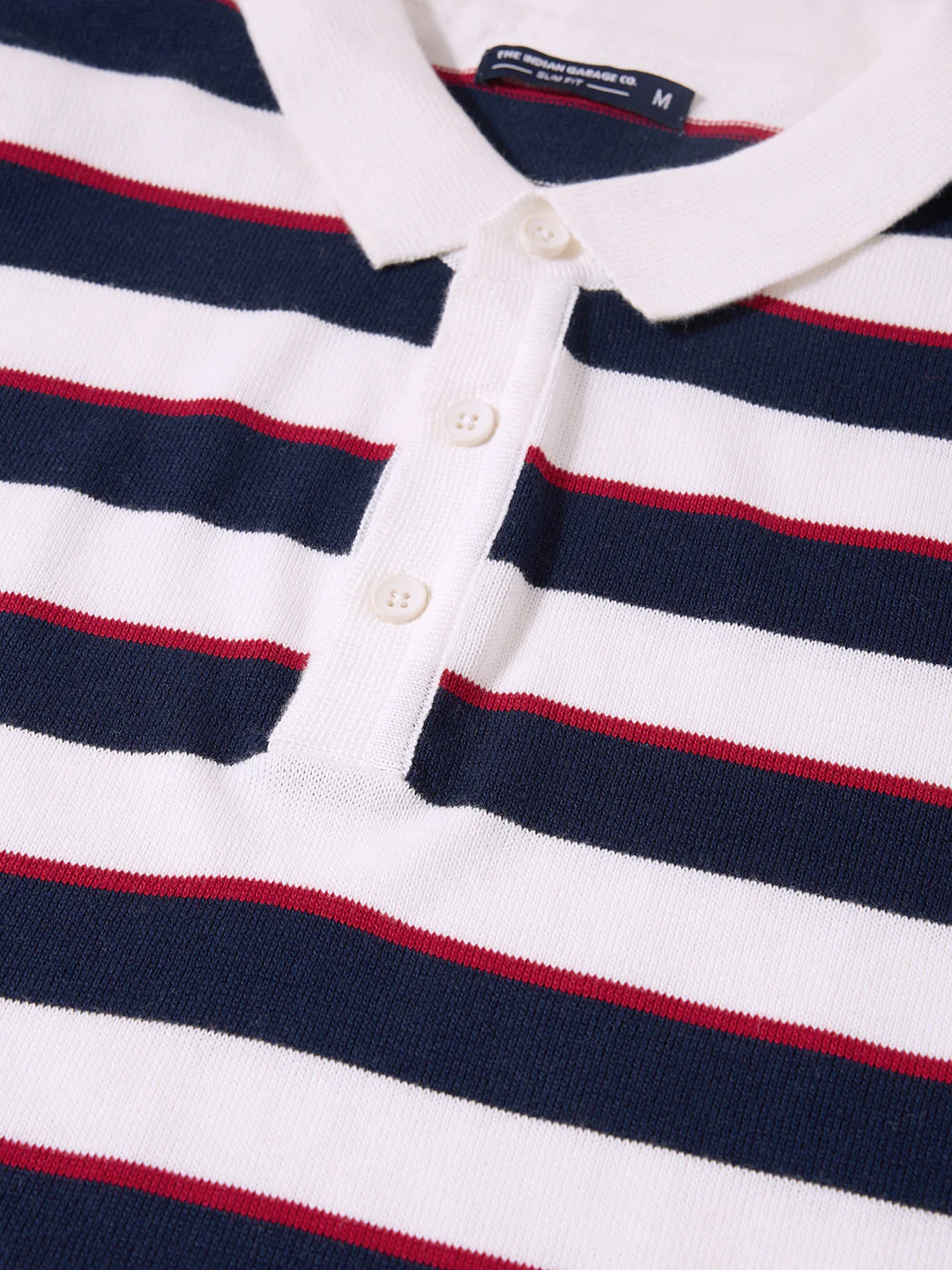 Men's White Slim Fit Striped Flat Knit T-Shirt - Image 3