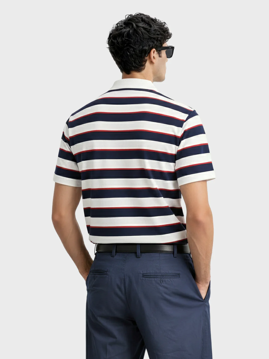 Men's White Slim Fit Striped Flat Knit T-Shirt - Image 4