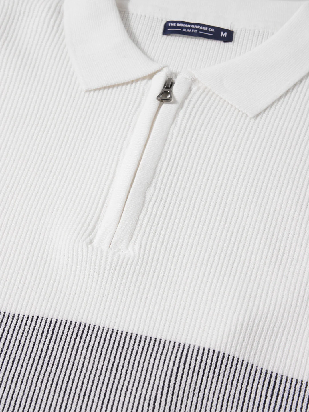 Men's White Slim Fit Striped Flat Knit T-Shirt - Image 3
