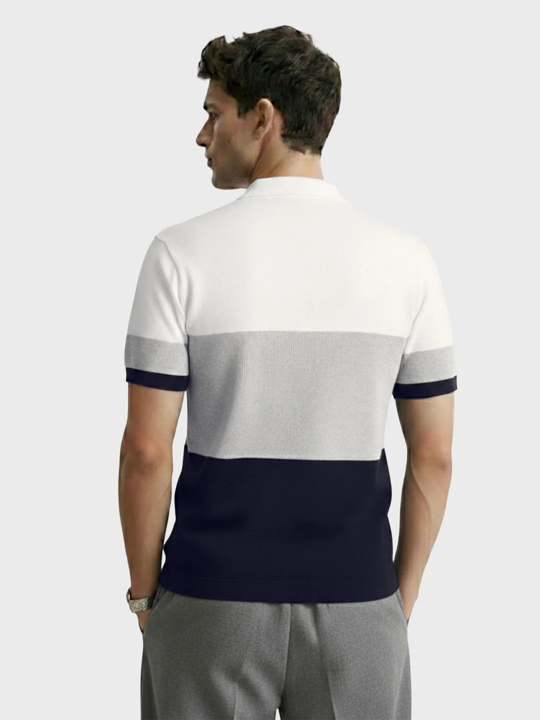 Men's White Slim Fit Striped Flat Knit T-Shirt - Image 4