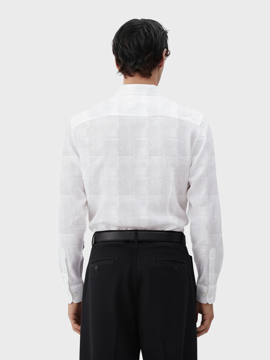 Men's White Slim Fit Textured Casual Shirt - Image 2