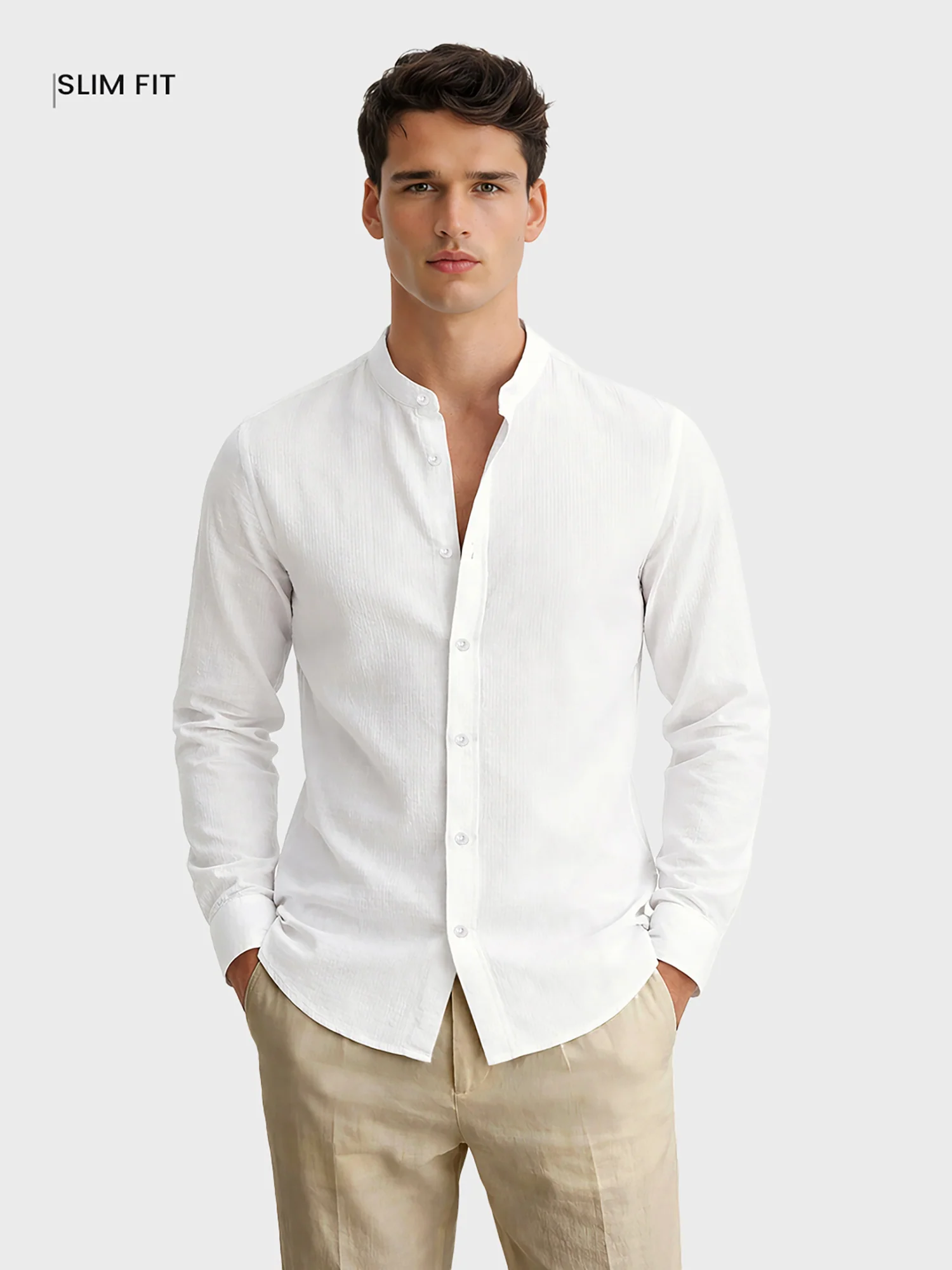 Men's White Slim Fit Textured Casual Shirt - Image 2