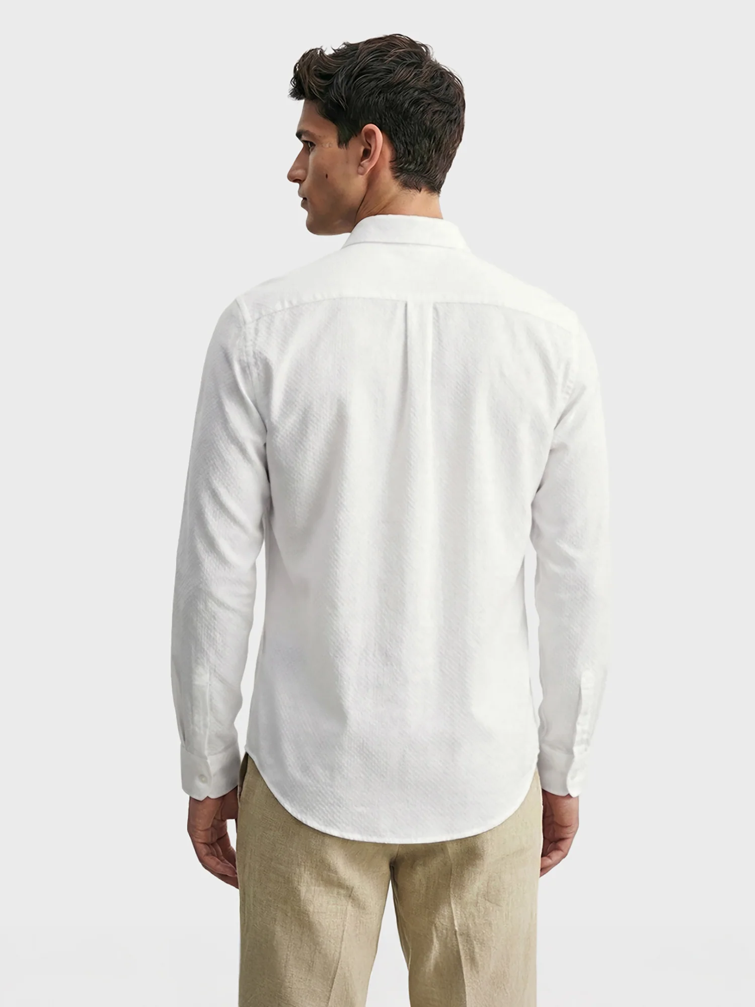 Men's White Slim Fit Textured Casual Shirt - Image 4